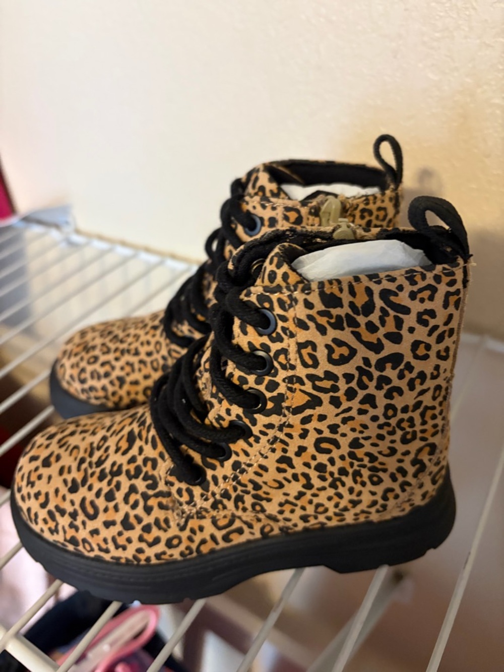 Zara Kids Leopard Print Lace-Up Boots - Tan & Black